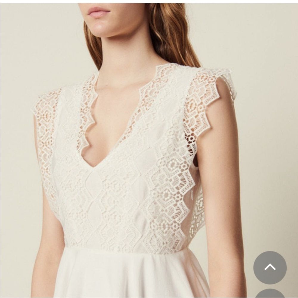 Sandro Elegant White detail Lace Mini Dress, S - Picture 4 of 11